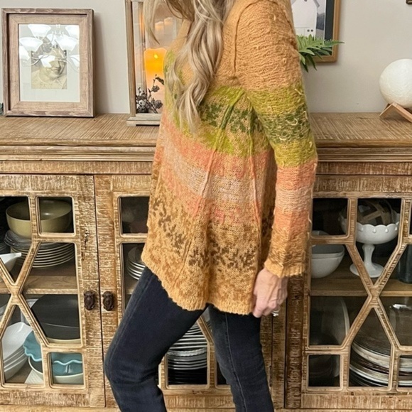 Free People A Line Lightweight Sweater in peach, brown pink and green pattern - Picture 4 of 7